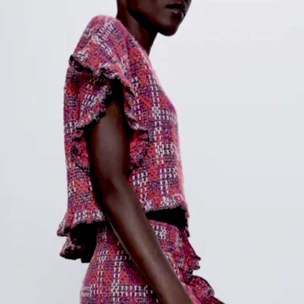 Zara Tweed Metallic Thread Ruffled Knit Top - Picture 5 of 9